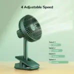 JISULIFE FA13R Original Clip Fan Auto-Oscillating Fan 8000mah Upto 28 Hour Battery Back Up Rechargeable Fan Green - Image 4