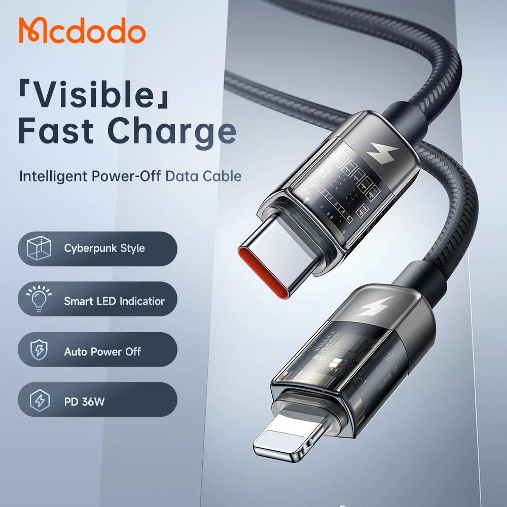 main-image-2 Mcdodo Auto Power Off Type-C to Lightning Transparent Data Cable 1.2m - Image 1