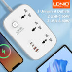 LDNIO 65W 3 AC Outlets 4 USB Power Strip (SC3416)