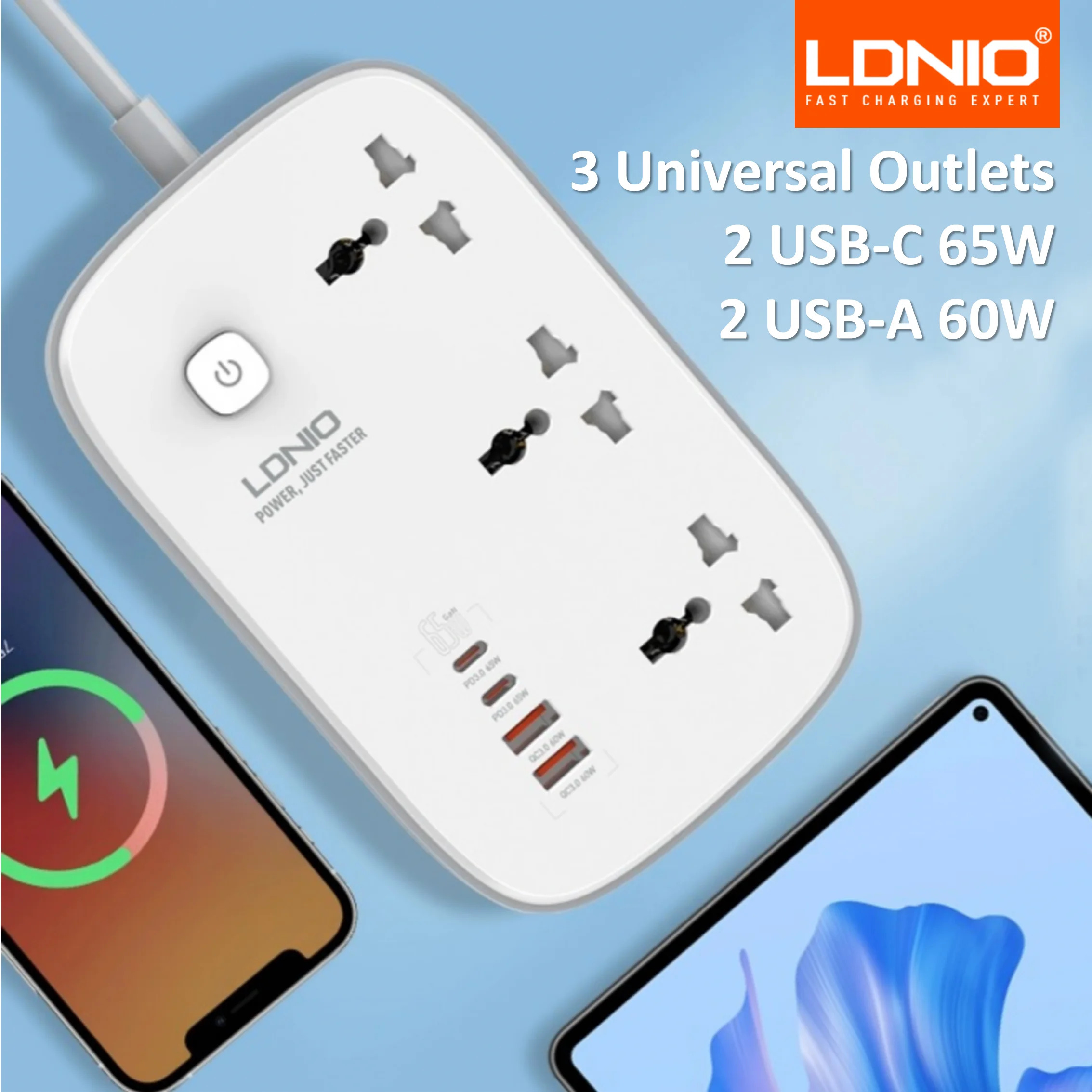 main-image-1 LDNIO 65W 3 AC Outlets 4 USB Power Strip (SC3416) - Image 1