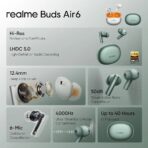 Realme Buds Air 6 ANC Earbuds with 50 dB ANC,LHDC 5.0, 55 ms Low Latency, IP55 Dust & Water Resistant, Bluetooth v5.3 - Image 3
