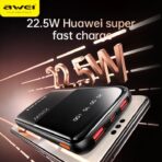 Awei 10000mAh 22.5W Fast Charge PD+QC P10K Digital Display Slim Powerbank - Image 7