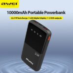 Awei 10000mAh 22.5W Fast Charge PD+QC P10K Digital Display Slim Powerbank - Image 9