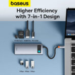 Baseus Metal Gleam Series 7 in 1 Multifunctional Type-C To Type C + HDMI + 2*USB + PD + SD/TF Hub - Image 2