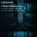 USAMS C22 3.4A Dual USB Car Charger with 3-in-1 Spring Cable (US-CC119) - Image 2