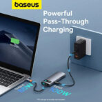 Baseus Metal Gleam Series 7 in 1 Multifunctional Type-C To Type C + HDMI + 2*USB + PD + SD/TF Hub - Image 4