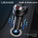 USAMS C22 3.4A Dual USB Car Charger with 3-in-1 Spring Cable (US-CC119) - Image 5