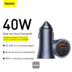 Baseus Golden Contactor Pro Dual Quick Charger Car Charger U+U 40W - Image 6