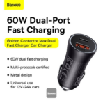 Baseus Golden Contactor Max Dual Fast Charger Car Charger U+C 60W - Image 6