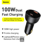 Baseus 100W Digital Display PPS Dual Quick Charger Car Charger - Image 4