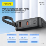 Foneng PX111 10000mAh Mini Power Bank with 2 Built-in Cables 22.5W (12 Months Dealer Warranty) - Image 5