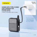 Foneng PX111 10000mAh Mini Power Bank with 2 Built-in Cables 22.5W (12 Months Dealer Warranty) - Image 6