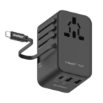 Momax 1-World+ 70W GaN 3-Port + AC Travel Adapter with Retractable USB-C Cable