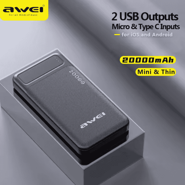 Awei P6K 20000mAh Mini Portable Dual USB Polymer Power Bank