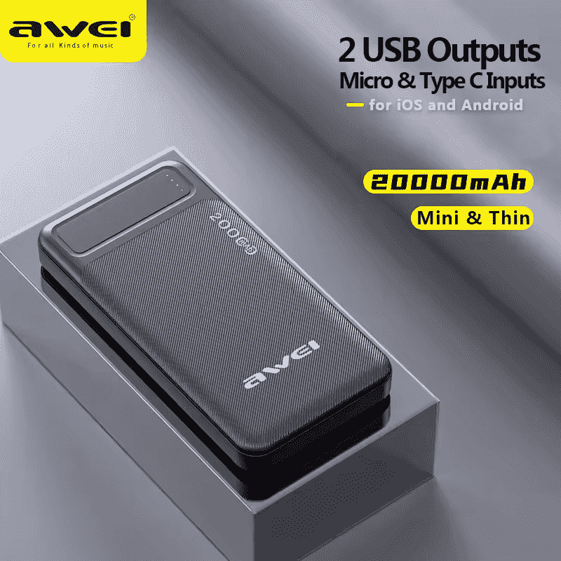Awei P6K 20000mAh Mini Portable Dual USB Polymer Power Bank Awei P6K 20000mAh Mini Portable Dual USB Polymer Power Bank