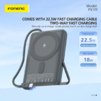 FONENG 10000mAh Magnetic Wireless Power Bank with Built-in Cable & Stand 22.5W - PX119 (12 Months Dealer Warranty) - Image 5