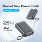 QCY 20000mAh Powerbank 45W Fast Charging with Built-in USB-C Cable - Image 2