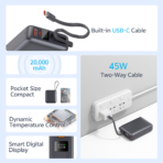 QCY 20000mAh Powerbank 45W Fast Charging with Built-in USB-C Cable - Image 3