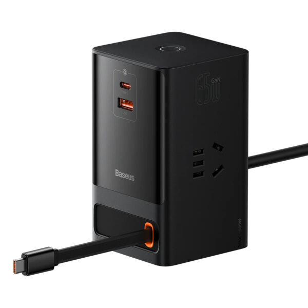 Baseus PowerCombo Digital Power Strip 3AC + USB + Type C+ Retractable-C 65W With 1.5m Power Cord PSLR000001 / CCGAN65-S3ACC