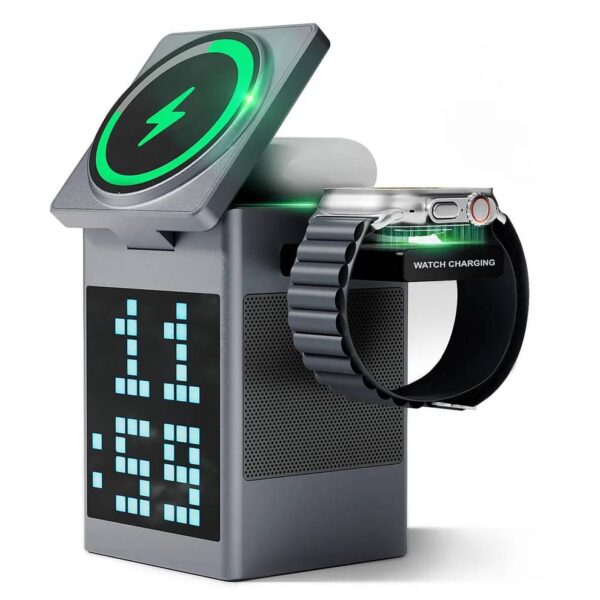 Valdus S5 6-in-1 Wireless Charger Bluetooth Speaker Digital Clock & Pixel Animation